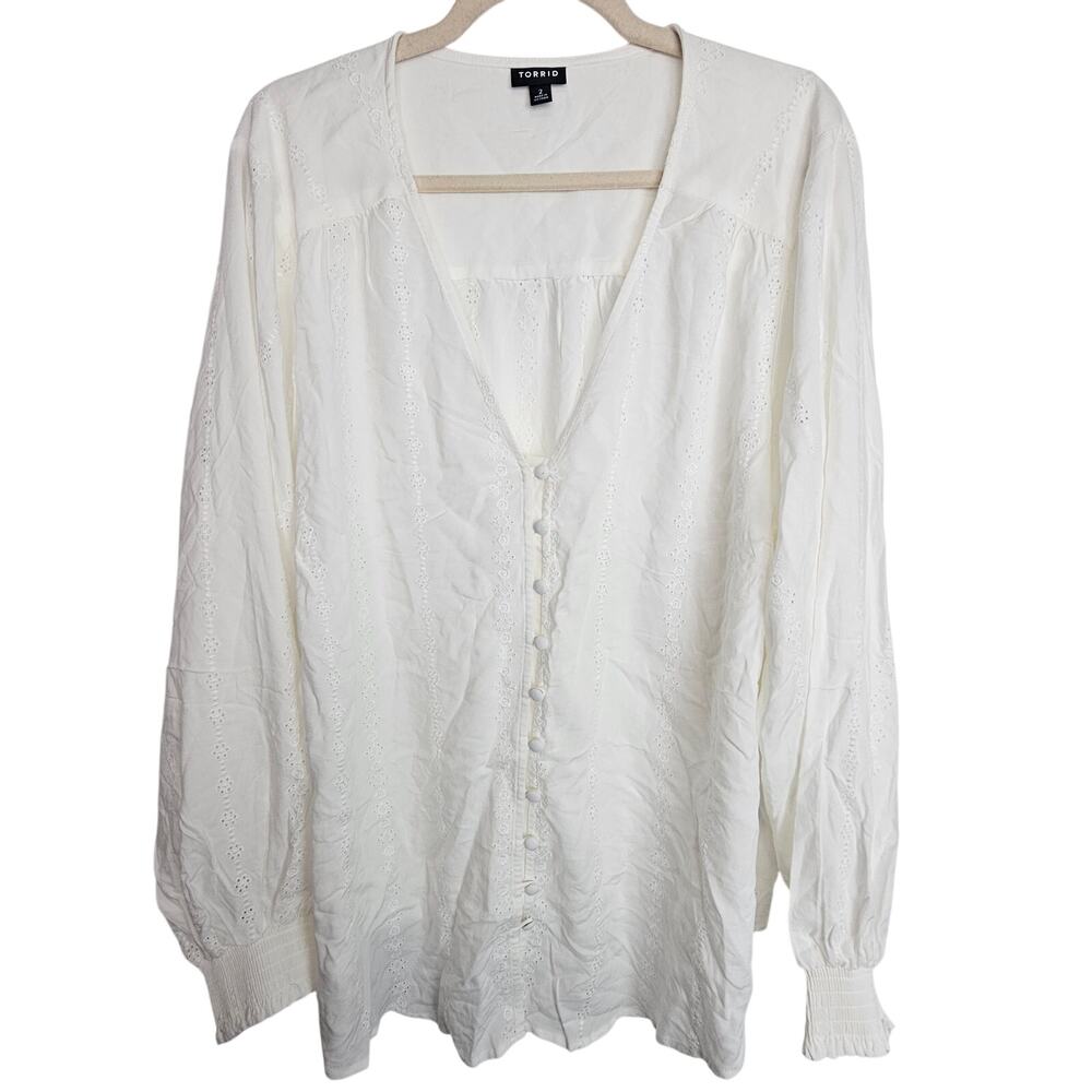 Torrid Eyelet Smocked Top Plus Size 2X Cottagecore Boho Hippie Festival Drapey